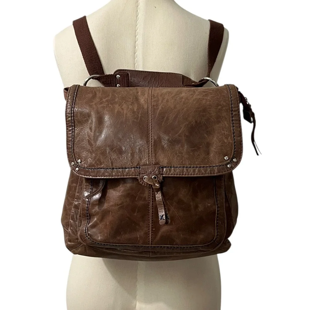 The Sak Brown Distressed Leather Convertible Backpack Crossbody Bag